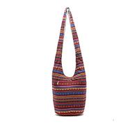 PORRASSO Bolso Bandolera Hippie Bolsa de Hombro Mujer Bolso Cruzado de Algodón Tote Bolsas de Mensajero Ligero para Viaje Playa Escuela Senderismo Picnic Rojo