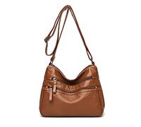 PORRASSO - Bolso bandolera para mujer con múltiples bolsillos, bolso de mensajero impermeable de cuero para trabajo o viaje compras uso diario, Amarillo Marrón A, large, Casual,Vintage