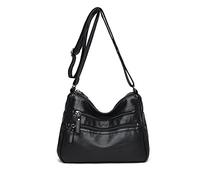 PORRASSO - Bolso bandolera para mujer con múltiples bolsillos, bolso de mensajero impermeable de cuero para trabajo o viaje compras uso diario, Negro, large, Casual,Vintage