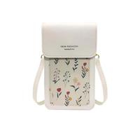 PORRASSO Bolso de Teléfono Móvil con Pantalla Táctil Mujer Bolso Bandolera Bolso Movil PU Teléfono Monedero Blanco