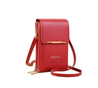 PORRASSO Bolso de Teléfono Móvil con Pantalla Táctil Mujer Bolso Bandolera Señora Bolso Movil PU Teléfono Monedero Rojo