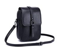 PORRASSO Bolso Movil de Mujer Cuero Bolso Bandolera con Agujero para Auriculares Señora Bolsa de Telefono Impermeable Teléfono Monedero para Fechado Compras Viaje Negro