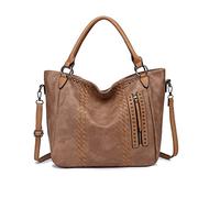 PORRASSO Bolso Totes para Mujer Moda Bolsos de Hombro Señoras Bolsa de Bandolera Grande Bolso de Mensajero de PU Cuero para Trabajo Viaje Cita Albaricoque Oscuro