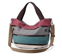 PORRASSO Bolsos de Mujer Bolso de Hombro Grande Bolso de Mano de Lona Multicolor Rayas Bolso Bandolera Crossbody Bag para Compras Viajes Trabajo Rojo