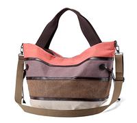 PORRASSO Bolsos de Mujer Bolso de Hombro Grande Bolso de Mano de Lona Multicolor Rayas Bolso Bandolera Crossbody Bag para Compras Viajes Trabajo Naranja