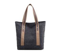PORRASSO Bolsos de Mujer Grande Bolso de Hombro de Lona Moda Bolso Tote Señora Bolso Shopper para Compras Viajes Escolares Trabajo Negro