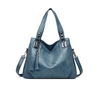 PORRASSO Bolsos de Mujer Hobo Bolsos de Hombro Señoras Bolsa de Bandolera Grande Bolso de Mensajero de PU Cuero Trabajo Viaje Cita Tote Azul