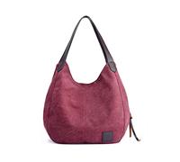 PORRASSO Bolsos de Mujer Lona Bolsa Tote Señoras Bolso de Hombro Vintage Bolso de Mano Ligero para Compras Viajes Escolares Trabajo Rojo