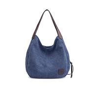 PORRASSO Bolsos de Mujer Lona Bolsa Tote Señoras Bolso de Hombro Vintage Bolso de Mano Ligero para Compras Viajes Escolares Trabajo Azul Marino