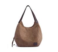 PORRASSO Bolsos de Mujer Lona Bolsa Tote Señoras Bolso de Hombro Vintage Bolso de Mano Ligero para Compras Viajes Escolares Trabajo Marrón