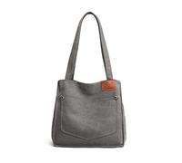 PORRASSO Bolsos de Mujer Lona Bolso de Hombro Retro Bolsa Tote Señoras Bolso de Mano para Escolares Trabajo Uso Diario Gris