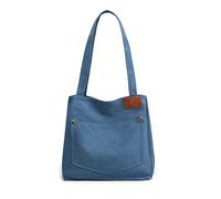 PORRASSO Bolsos de Mujer Lona Bolso de Hombro Retro Bolsa Tote Señoras Bolso de Mano para Escolares Trabajo Uso Diario Azul
