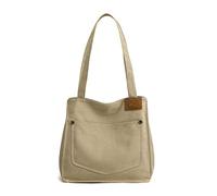 PORRASSO Bolsos de Mujer Lona Bolso de Hombro Retro Bolsa Tote Señoras Bolso de Mano para Escolares Trabajo Uso Diario Caqui