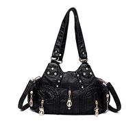 PORRASSO Bolsos de Mujer Moda Bolso de Hombro Bolso Hobo Bolso Bandolera de Cuero PU Suave Señora Bolso de Mensajero para Compras Escuela Oficina Negro