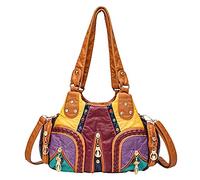 PORRASSO Bolsos de Mujer Moda Bolso de Hombro Bolso Hobo Bolso Bandolera de Cuero PU Suave Señora Bolso de Mensajero para Compras Escuela Oficina Multicolor