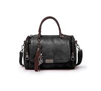 PORRASSO Bolsos de Mujer Retro Bolso Bandolera Bolsa de Hombro Señoras Bolso de Mano Impermeable Bolsa de Mensajero de Cuero PU Viajes Trabaja Citas Bolso Boston Negro