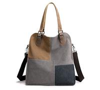 PORRASSO Bolsos de Mujer Retro Bolso Bandolera Bolsos de Hombro de Lona Señoras Grande Hobo Tote para Trabajo Viaje Uso Diario Gris
