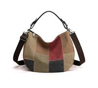 PORRASSO Bolsos de Mujer Retro Bolsos de Hombro Bolso Bandolera de Lona Señoras Hobo Tote para Trabajo Viaje Uso Diario Marrón