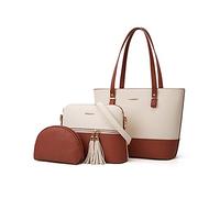 PORRASSO Bolsos de Mujer Set 3pcs Bolso de Hombro de Moda Señora Bolso Bandolera Grande Bolso Tote PU Cuero Bolso Shopper para Escuela Trabajo Viaje Blanco