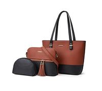 PORRASSO Bolsos de Mujer Set 3pcs Bolso de Hombro de Moda Señora Bolso Bandolera Grande Bolso Tote PU Cuero Bolso Shopper para Escuela Trabajo Viaje Marrón
