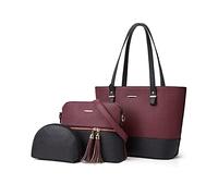 PORRASSO Bolsos de Mujer Set 3pcs Bolso de Hombro de Moda Señora Bolso Bandolera Grande Bolso Tote PU Cuero Bolso Shopper para Escuela Trabajo Viaje Púrpura