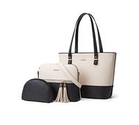 PORRASSO Bolsos de Mujer Set 3pcs Bolso de Hombro de Moda Señora Bolso Bandolera Grande Bolso Tote PU Cuero Bolso Shopper para Escuela Trabajo Viaje Negro