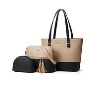 PORRASSO Bolsos de Mujer Set 3pcs Bolso de Hombro de Moda Señora Bolso Bandolera Grande Bolso Tote PU Cuero Bolso Shopper para Escuela Trabajo Viaje Oro