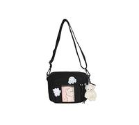 PORRASSO Bonito Bolso Bandolera Bolso de Hombro de Niñas con Colgante de Oso Multibolsillos Nylon Bolsa de Mensajero Bolso Cruzados para Viaje Uso Diario Negro B