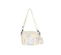 PORRASSO Bonito Bolso Bandolera Bolso de Hombro de Niñas con Colgante de Oso Multibolsillos Nylon Bolsa de Mensajero Bolso Cruzados para Viaje Uso Diario Blanco B