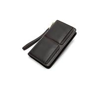 PORRASSO Cartera Cuero Billetera Hombre Larga Cartera Tarjetero Monederos Bolso de Mano Cartera con 11 Ranuras para Tarjetas Café