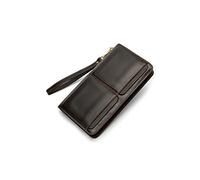 PORRASSO Cartera Cuero Billetera Hombre Larga Cartera Tarjetero Monederos Bolso de Mano Cartera con 11 Ranuras para Tarjetas Café de Aceite