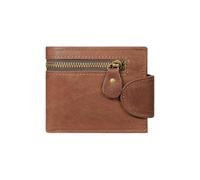 PORRASSO Cartera de Cuero Vintage Hombre Gran Capacidad Cartera Bifold con 9 Ranuras para Tarjetas Monederos Café Rojo