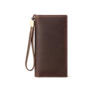 PORRASSO Cartera Hombre Billetera con Protección RFID Larga Cartera Tarjetero Monederos Piel Genuina Cartera con Múltiples Compartimentos Café
