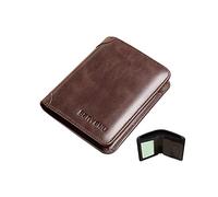 PORRASSO Cartera Hombre con Bloqueador RFID Billetera Cuero Cartera Bifold Tarjetero Monederos Café B