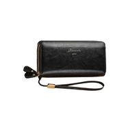 PORRASSO Cartera Mujer Monedero Gran Piel Auténtica Billetero RFID Bloqueo Larga Wallet con Correa de Muñeca Negro