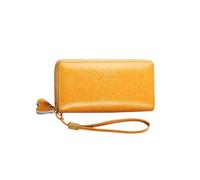 PORRASSO Cartera Mujer Monedero Gran Piel Auténtica Billetero RFID Bloqueo Larga Wallet con Correa de Muñeca Amarillo
