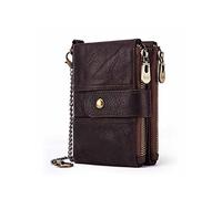 PORRASSO Cartera Mujer Piel Autentica Monederos Tarjetero para Tarjetas de Crédita con Cadena Tecnología Anti-Robo RFID Multifunción Cartera Marrón