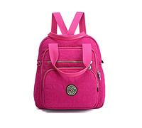 PORRASSO Casual Mochila Mujer Bolsa de Hombro Señoras Bolso Bandolera Nylon Daypack para Trabajo Viajes Uso Diario Rosa Roja