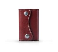 PORRASSO Cuero Estuches de Llave Llavero Portallaves Impermeable Titular de Tarjeta de Crédito para Hombres Mujeres Portátil Vintage Key Case con 6 Ganchos Rojo