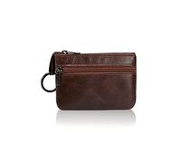 PORRASSO Cuero Monederos Impermeable Estuches de Llave Portátil Retro Multifunción Coin Purse para Hombres Mujeres Marrón Oscuro