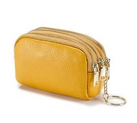 PORRASSO Cuero Monederos Portátil Estuches de Llave Multifunción Coin Purse Impermeable Key Case para Hombres Mujeres Amarillo