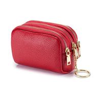 PORRASSO Cuero Monederos Portátil Estuches de Llave Multifunción Coin Purse Impermeable Key Case para Hombres Mujeres Rojo
