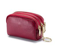 PORRASSO Cuero Monederos Portátil Estuches de Llave Multifunción Coin Purse Impermeable Key Case para Hombres Mujeres Vino Rojo