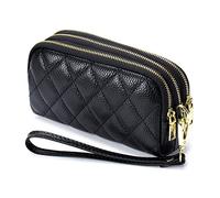 PORRASSO Cuero Monederos Portátil Estuches de Llave Wristlet Bag Multifunción Clutch Coin Purse Impermeable Key Case para Hombres Mujeres Negro