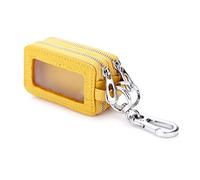 PORRASSO Estuches de Llave Cuero Clave del Coche Titular de la Caja Organizador de Llaves Portátil Doble Cremallera Key Case para Hombres Mujeres Amarillo