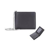 PORRASSO Hombre Cartera Billetera Bifold Cuero Cartera Tarjetero Monederos con Cadena Desmontable Café
