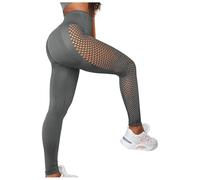 PORRASSO Leggins Mujer Fitness Pantalones Deportivos Ahuecar Cintura Alta Leggings Control de Abdomen Mallas Correr Elásticos Suaves Opaco Leggins Scrunch Butt Gris Oscuro
