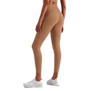PORRASSO Leggins Mujer Fitness Pantalones Deportivos Cintura Alta Control de Abdomen Leggings Levantamiento de Glúteos Elásticos Suaves Opaco Leggins para Running Training Yoga Cacao
