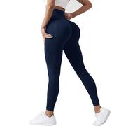 PORRASSO Leggins Mujer Fitness Pantalones Deportivos Cintura Alta Leggings Control de Abdomen Mallas Correr Elásticos Cómodo Opaco Scrunch Butt Azul Marino