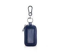 PORRASSO - Llaveros de Cuero Genuino para Coche, Llavero, portátil, Llavero, Retro, Impermeable, Doble Bolsa con Cremallera para Hombres y Mujeres, Azul, Large